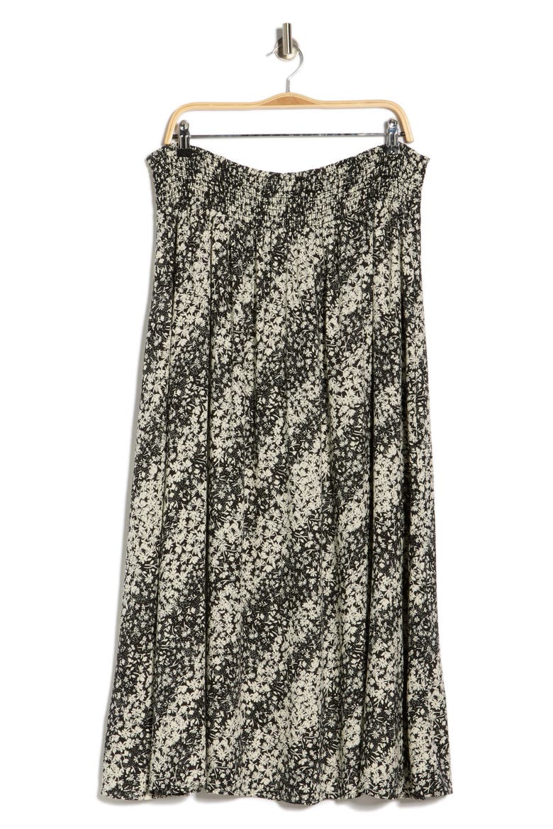 Smocked Waist Midi Skirt, Alternate, color, BLACK