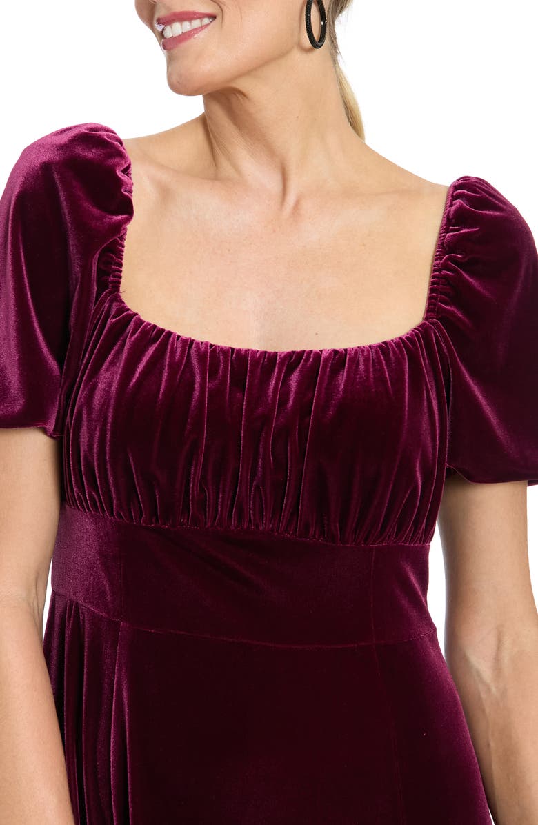 London Times Square Neck Puff Sleeve Empire Waist Dress, Alternate, color, Port