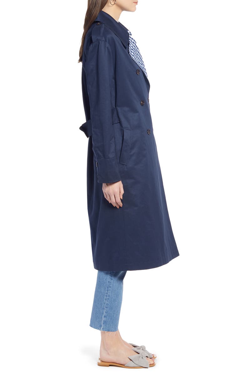 Something Navy Contrast Trim Trench Coat, Alternate, color, 
