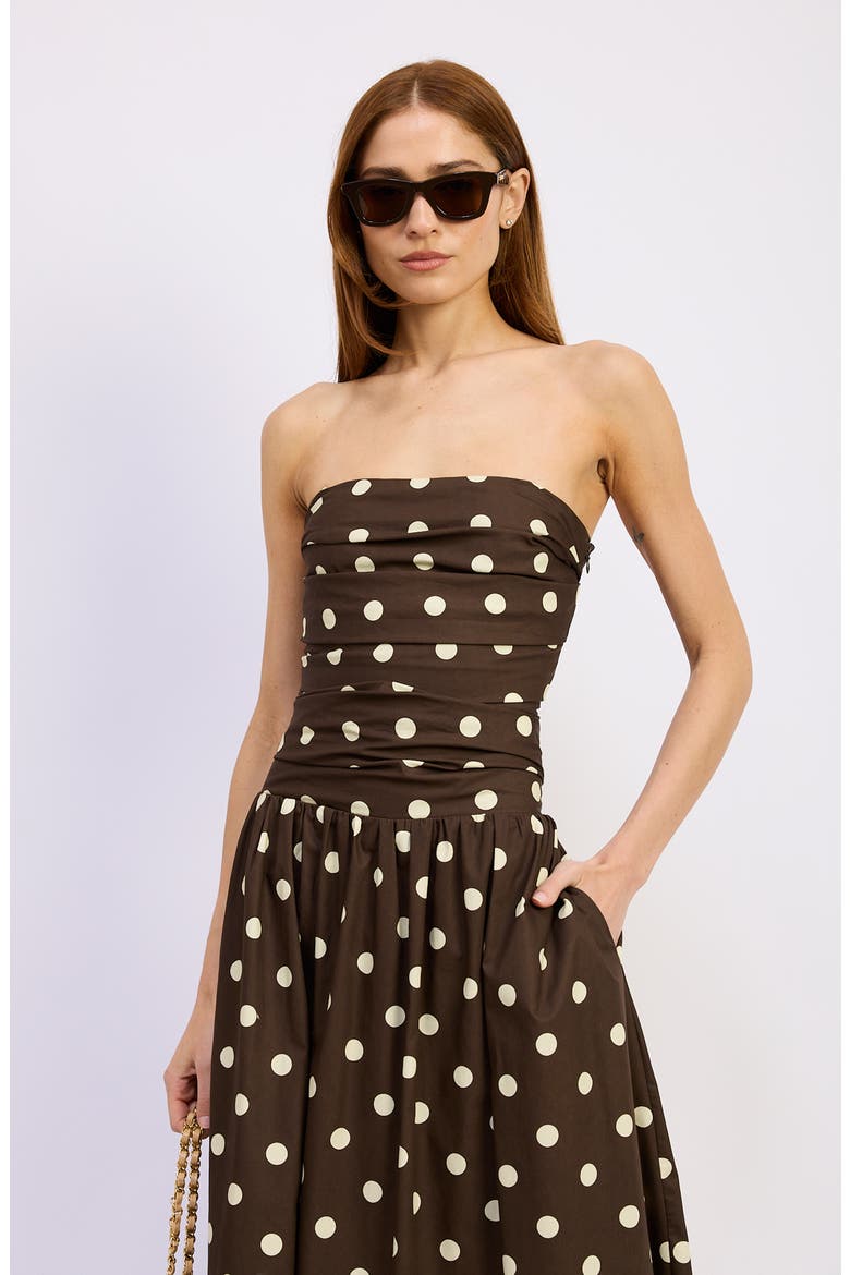 Lainey Dot Sleeveless Midi Dress, Alternate, color, BROWN IVORY