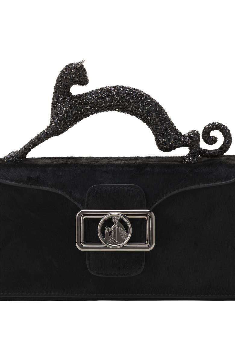 Lanvin Pencil Cat Nano Leather Bag With Pony Effect And Rhinestones, Alternate, color, Black