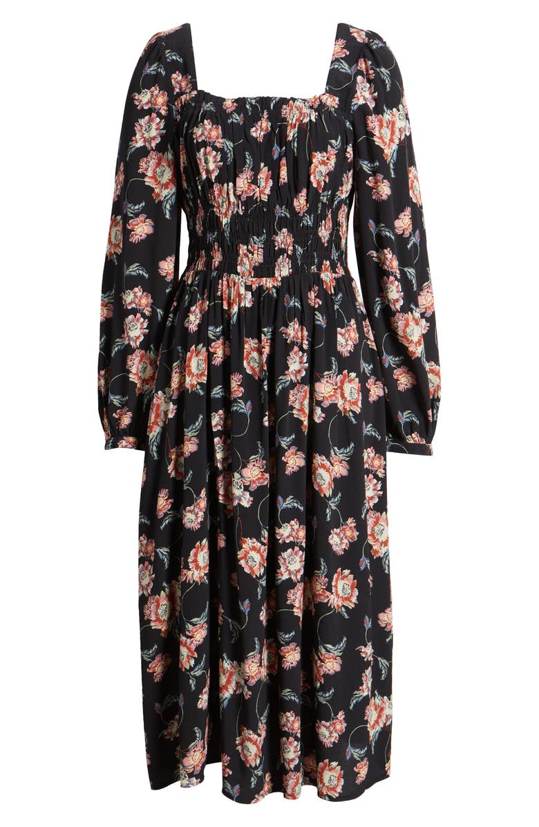 Treasure & Bond Floral Long Sleeve Smock Waist Dress, Alternate, color,