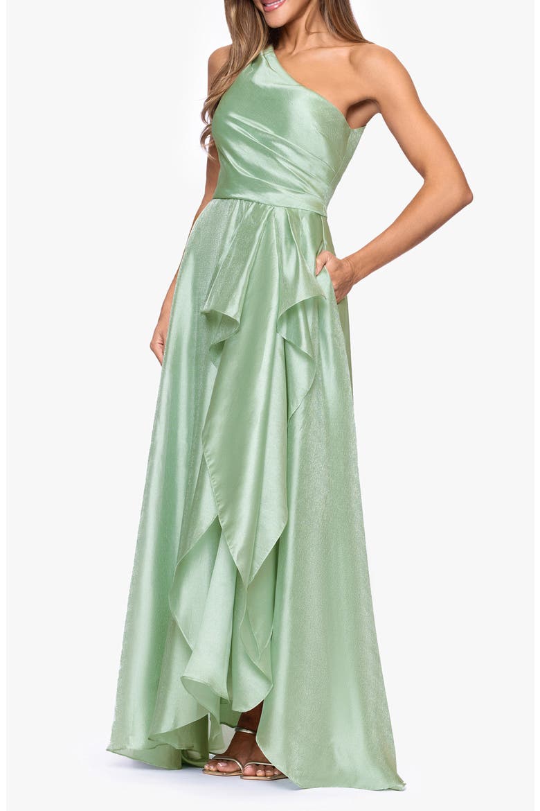One-Shoulder Metallic Organza Gown, Alternate, color, SAGE