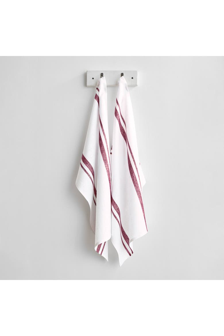 Linen Kitchen Towels Set of 2, 17 x 26" - French Stripe, Main, color, Burgundy and White