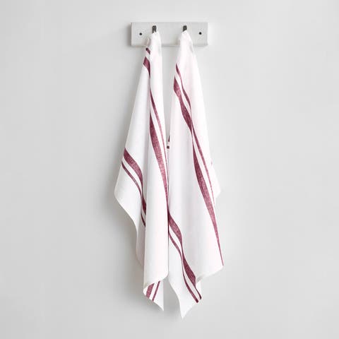 Linen Kitchen Towels Set of 2, 17 x 26 Inch for Dining Table, Holiday and Everyday Table Decor - French Stripe