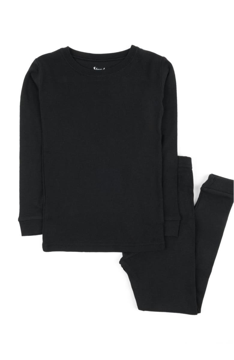 Leveret Kids Two-Piece Solid Cotton Matching Family Pajamas, Main, color, Black