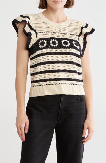 Elie Elie Tahari Open Stitch Flutter Sleeve Sweater In Multi