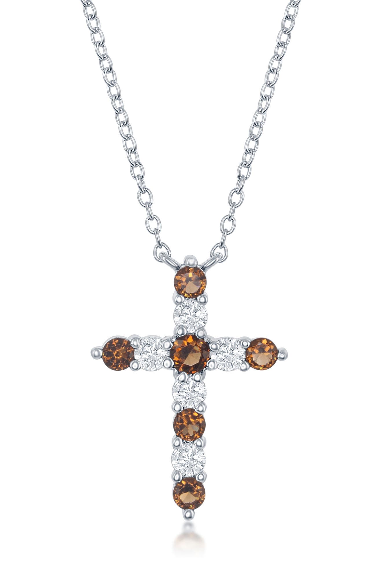 SIMONA Sterling Silver Garnet & White CZ Cross Pendant Necklace ...