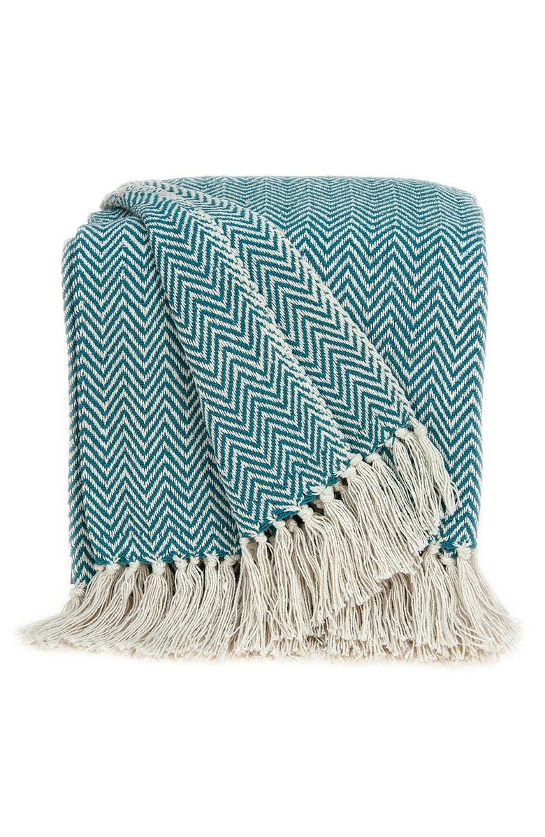 PARKLAND COLLECTION Isla Transitional Blue Handloomed 52" x 67" Cotton Throw Blanket, Alternate, color, Blue