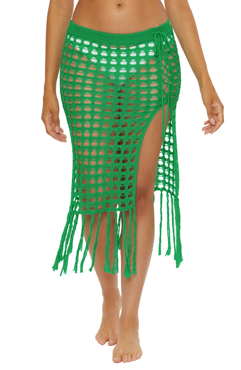 Becca Venica Open Knit Cover-Up Skirt, Main, color, Emerald
