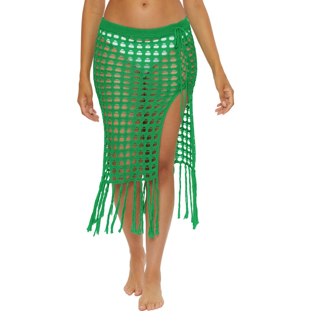 Shop Becca Venica Open Knit Cover-up Skirt In Emerald