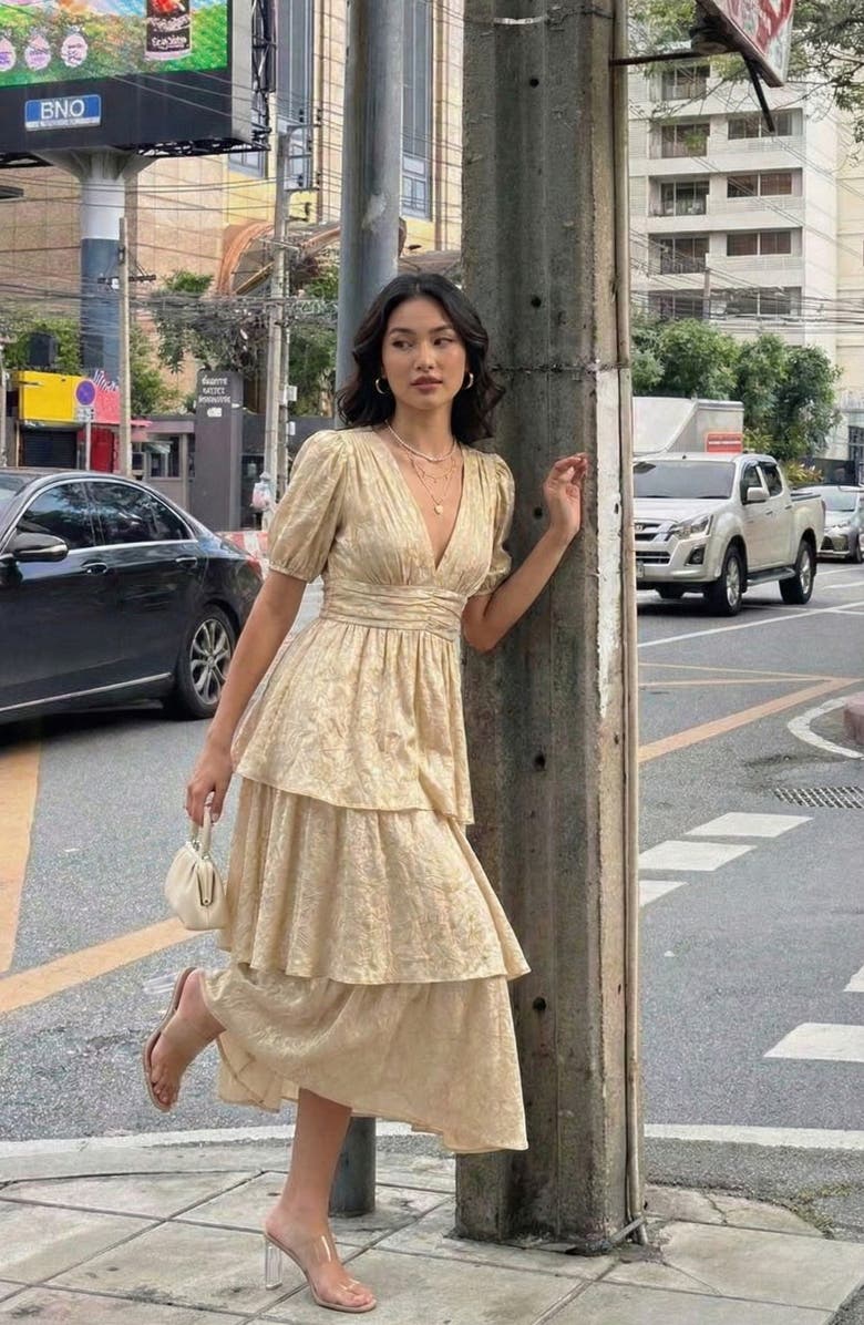 Modenaire Shimmering Maxi Dress, Alternate, color, Champagne Gold