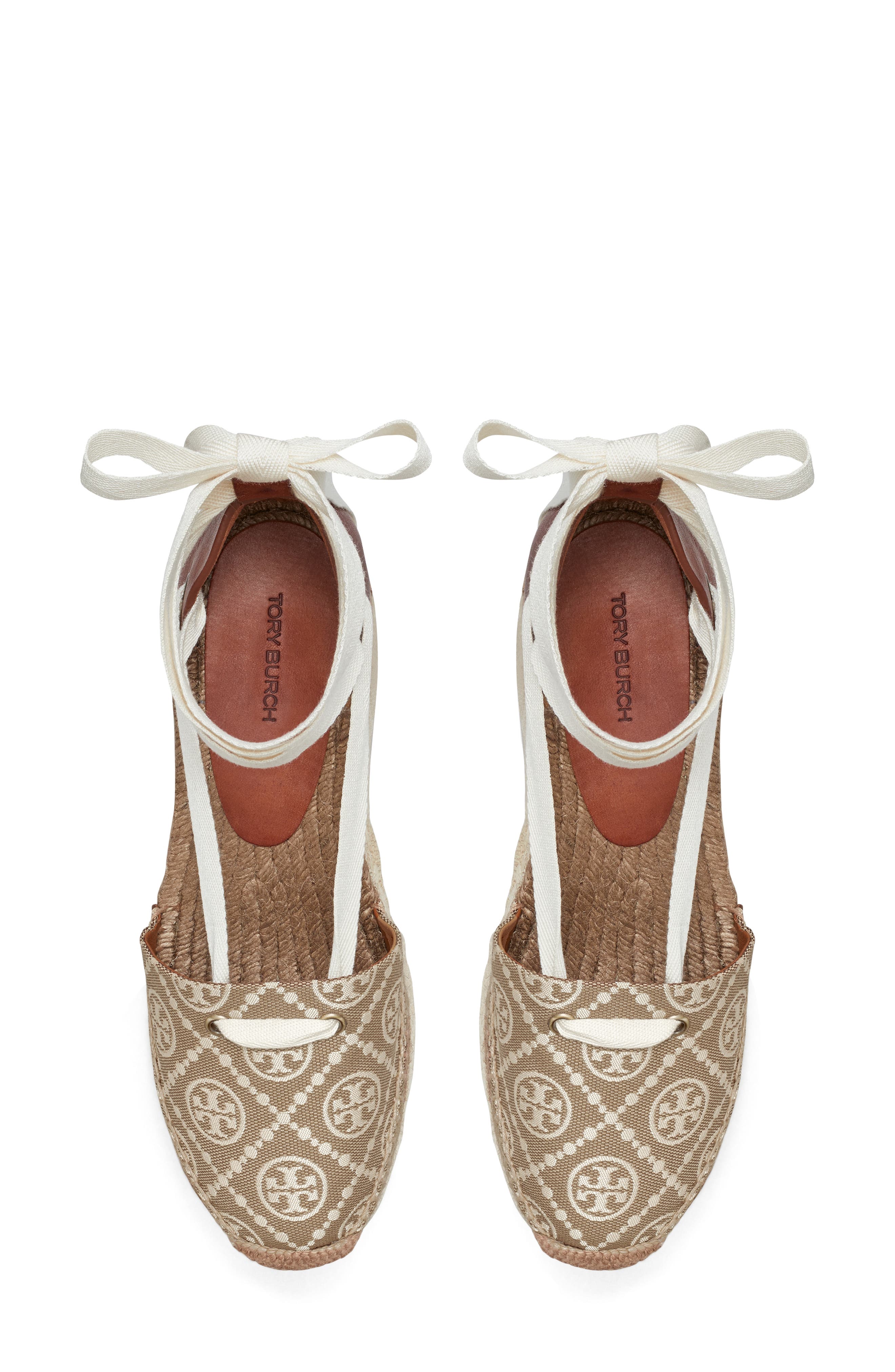 Tory Burch T Monogram Ankle Tie Espadrille Platform Wedge, Alternate, color, 
