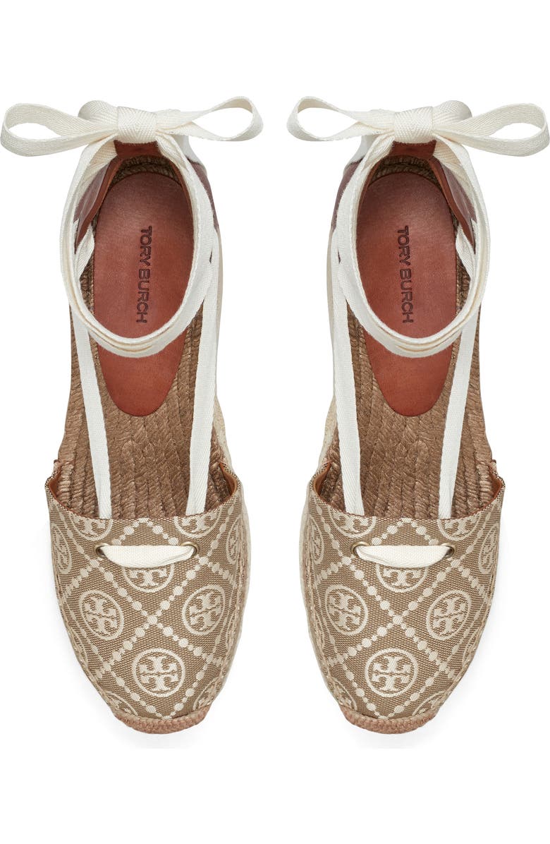 Tory Burch T Monogram Ankle Tie Espadrille Platform Wedge, Alternate, color,