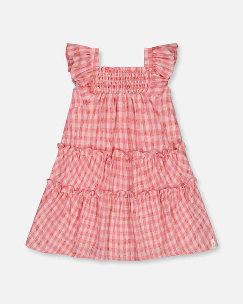 Deux Par Deux Baby Girl's Smocked Layered Dress With Frill Sleeve Checked Pink In Checked Pink