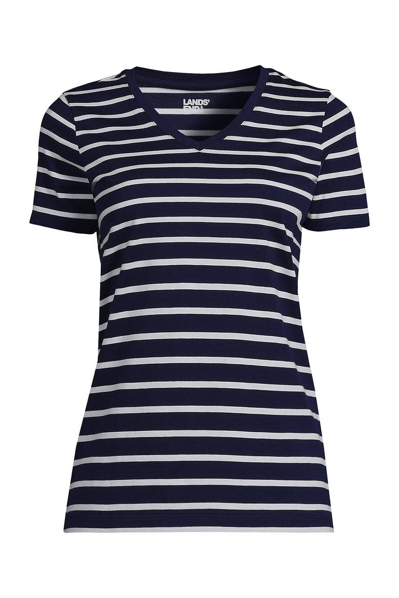 Supima Cotton V-neck T-Shirt, Alternate, color, Deep Sea Navy Breton Stripe