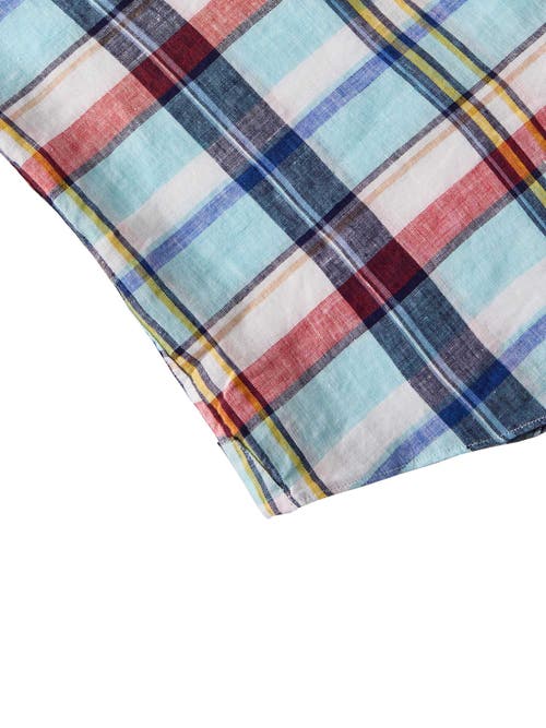 Robert Talbott Morgan Plaid Linen Short Sleeve Shirt In Blue