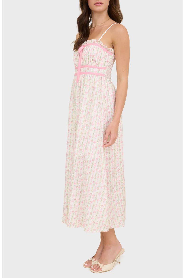 Bow and Flower Stripe Midi Dress, Alternate, color, PINK MULTI