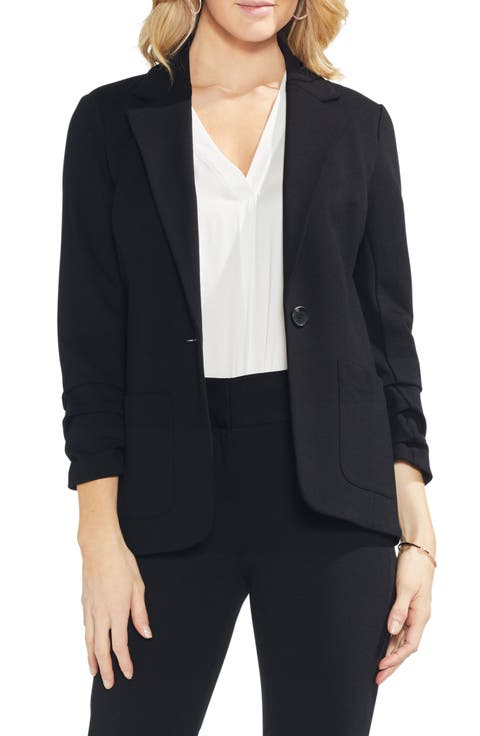 Ruched Sleeve Ponte Blazer