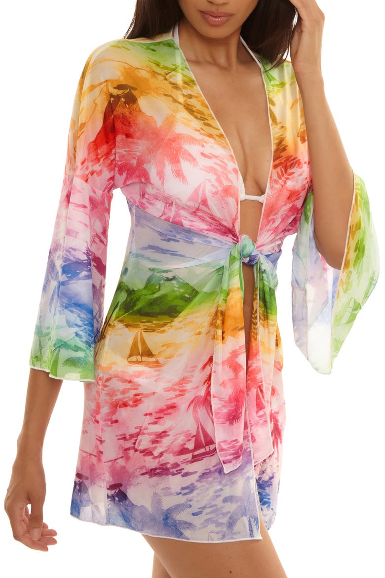 Fiji Tie Front Cover-Up Dress, Alternate, color, MULTI