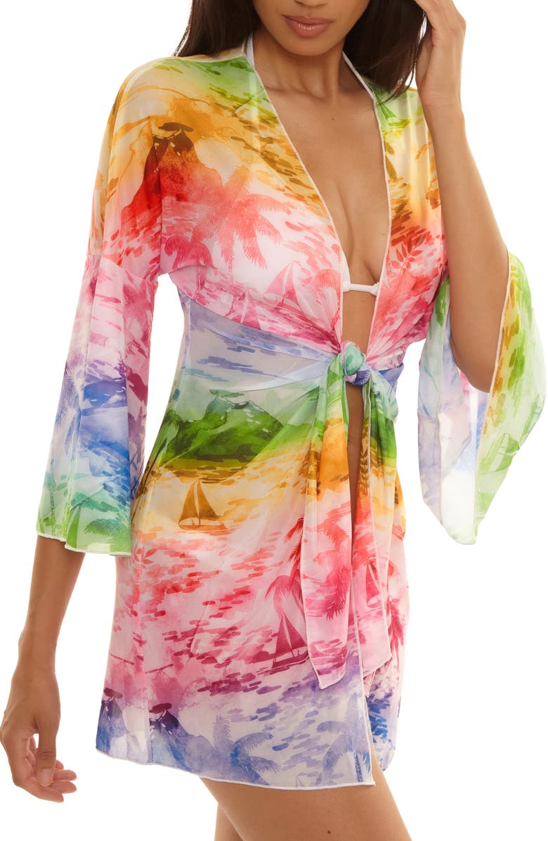 Becca Fiji Tie Front Cover-Up Dress, Alternate, color, 