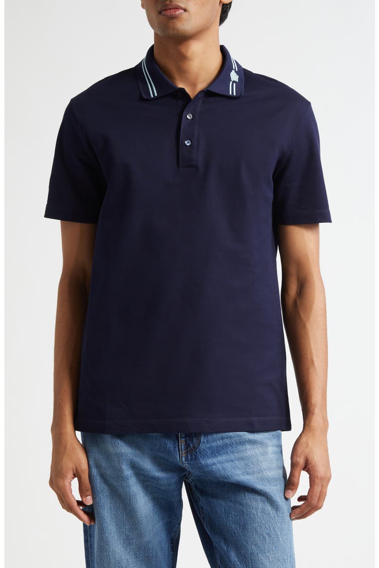 Stripe Collar Cotton Piqué Polo, Main, color, NAVY BLUE