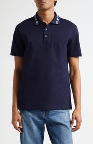 Versace Stripe Collar Cotton Piqué Polo