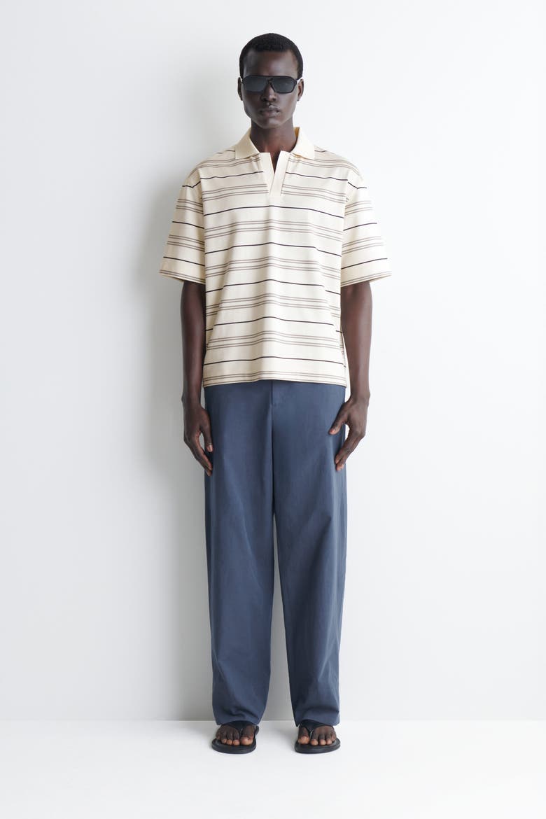 Striped Open-collar Polo Shirt, Alternate, color, IVORY / STRIPED