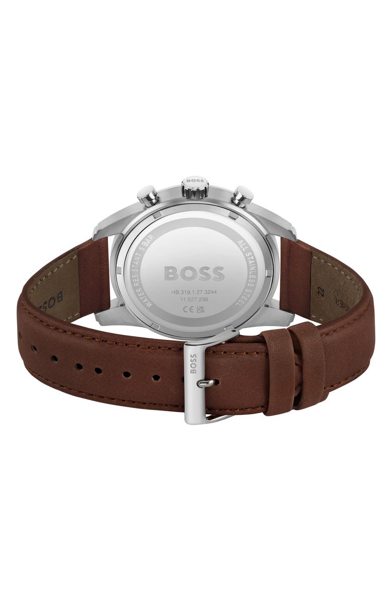 BOSS Skymaster Chronograph Leather Strap Watch, 44mm, Alternate, color, Blue