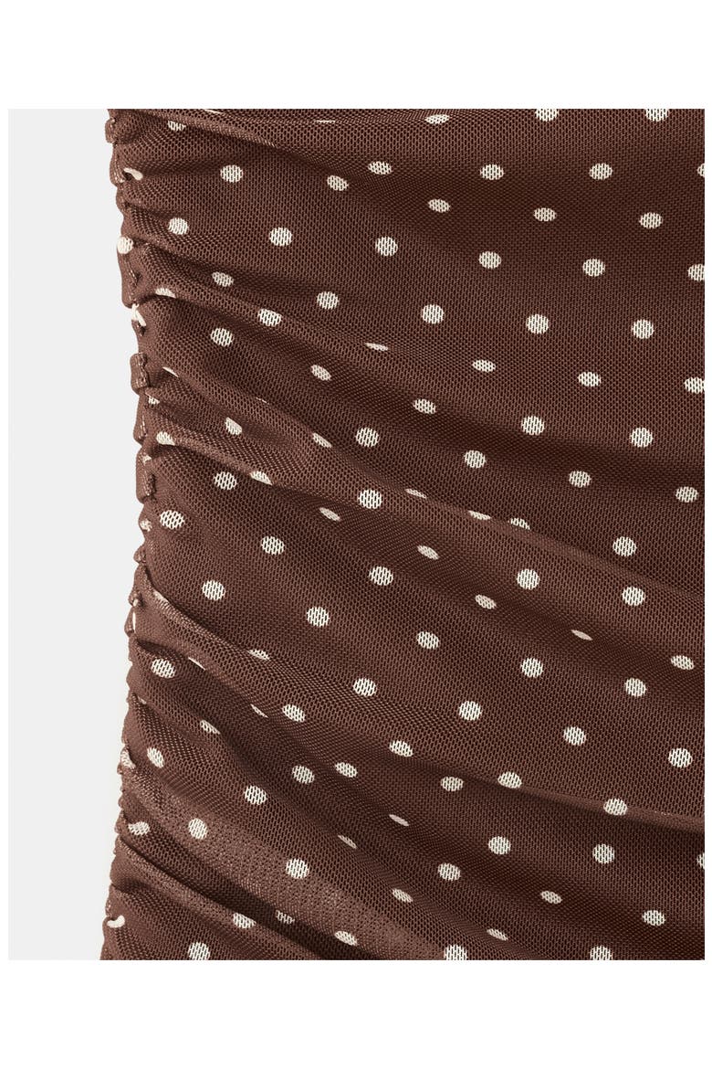 Asymmetrical Polka Dot Off the Shoulder Mesh Top, Alternate, color, BROWN