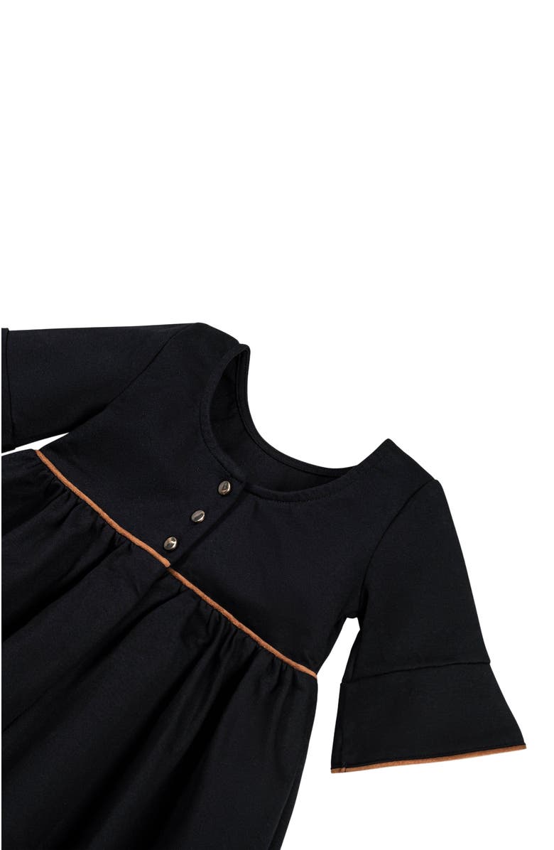 Hope & Henry Girls' Ruffle Sleeve Ponte Dress, Toddler, Alternate, color, Black With Suede Piping