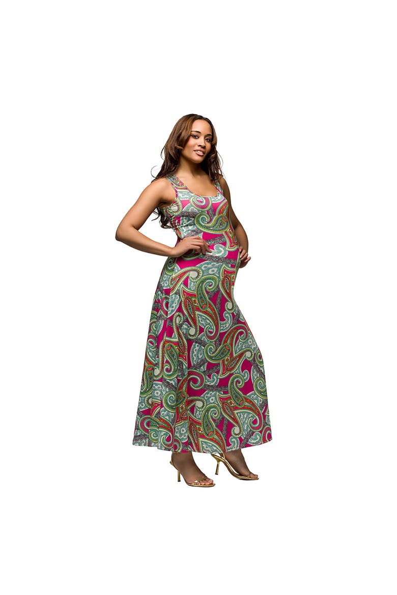Maternity Hot Pink Paisley Print Scoop Neck A-Line Sleeveless Maxi Dress, Alternate, color, Pink Multi