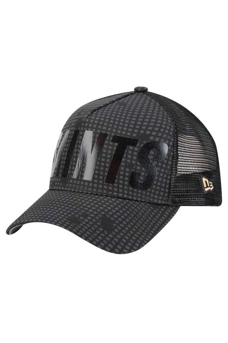 Men's New Era Black New Orleans Saints  Midnight Ink Tonal Text A-Frame Trucker 9FORTY Adjustable Hat, Alternate, color, Black