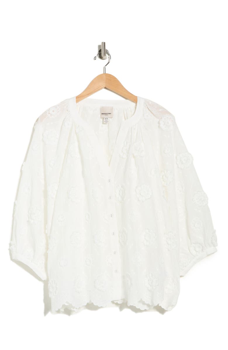 INDUSTRY REPUBLIC CLOTHING Floral Elbow Sleeve Cotton Button-Up Top, Main, color, White