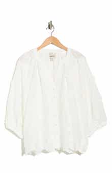 INDUSTRY REPUBLIC CLOTHING Floral Elbow Sleeve Cotton Button-Up Top