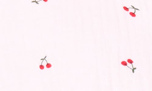 Cece Cherry Print Cotton Tie Front Button-up Shirt In White