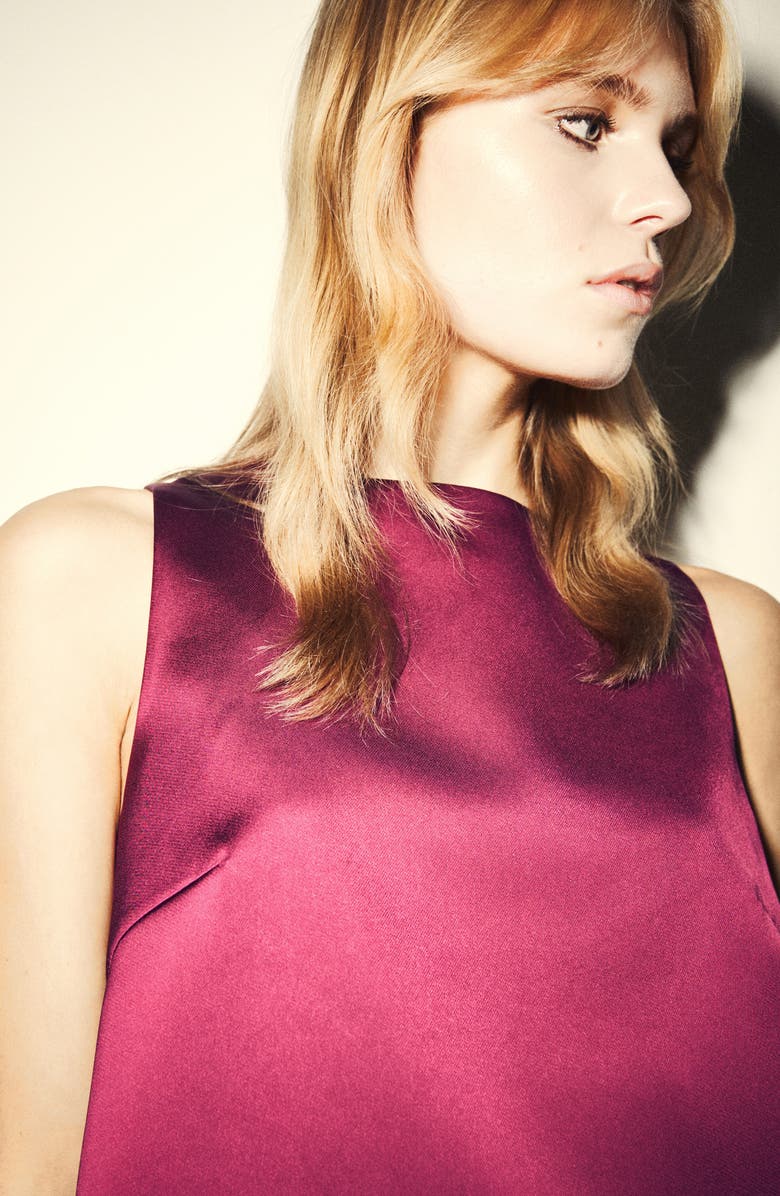 MANGO Jackie-O Bow Back Sleeveless Crop Satin Top, Alternate, color, Grapefruit