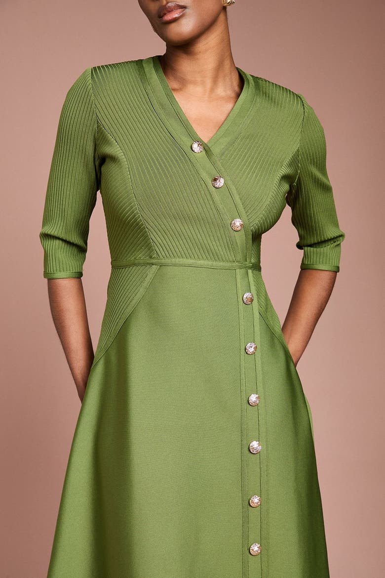 Bandage V-Neck Midi Dress, Alternate, color, Olive
