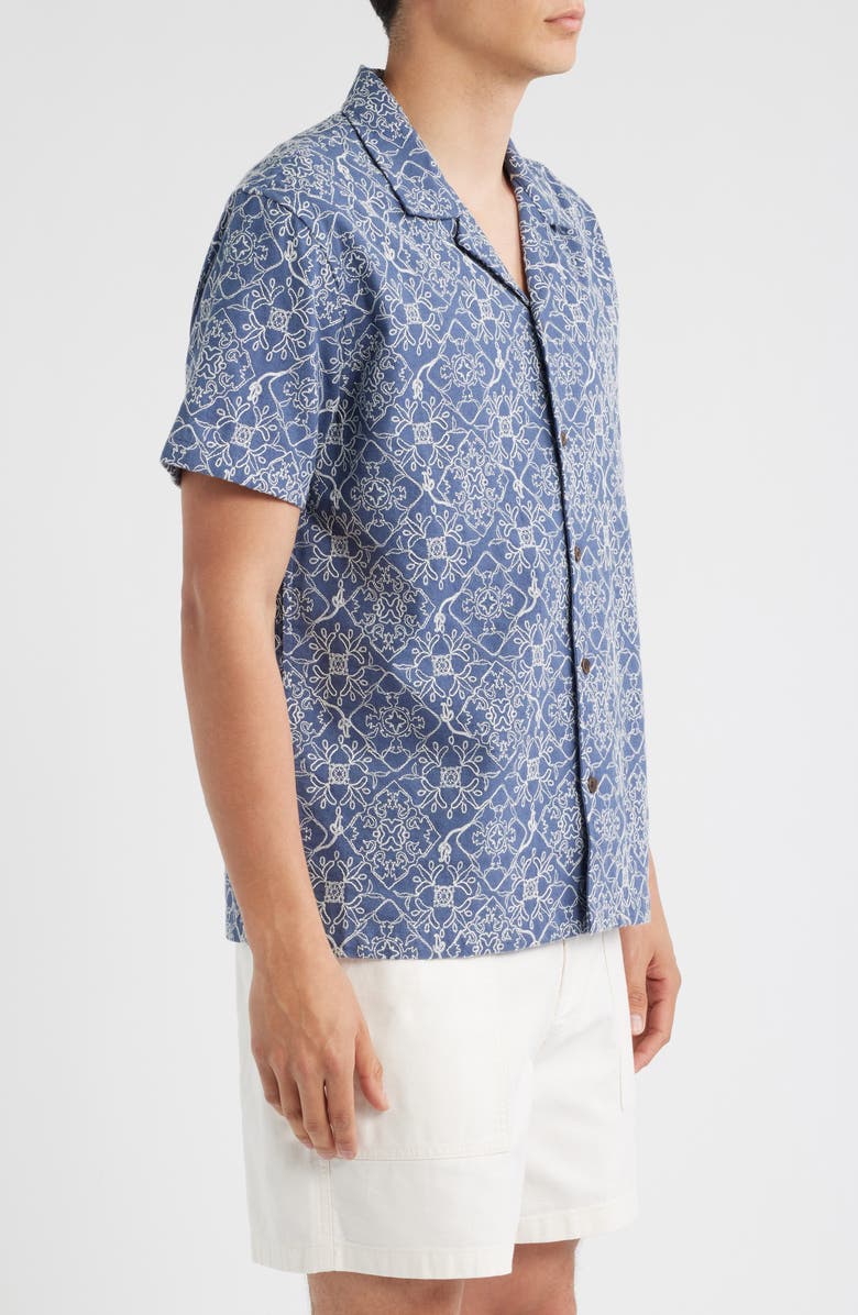 Treasure & Bond Embroidered Linen & Cotton Camp Shirt, Alternate, color, Blue Stitched Tiles