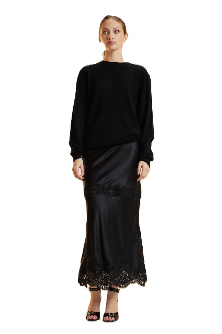 Satin Lace Skirt, Alternate, color, Black