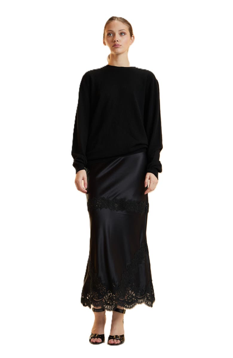 Cynthia Rowley Satin Lace Skirt, Alternate, color, Black