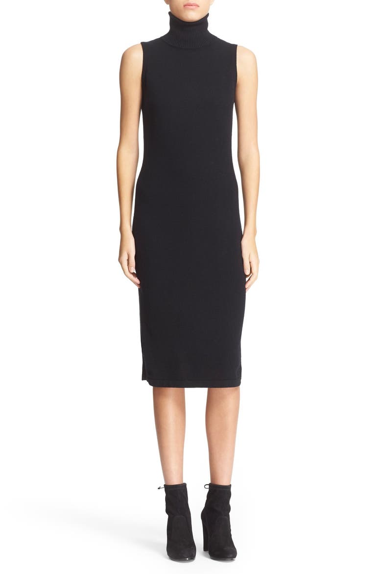 Sleeveless Turtleneck Cashmere Sheath Dress, Main, color, BLACK