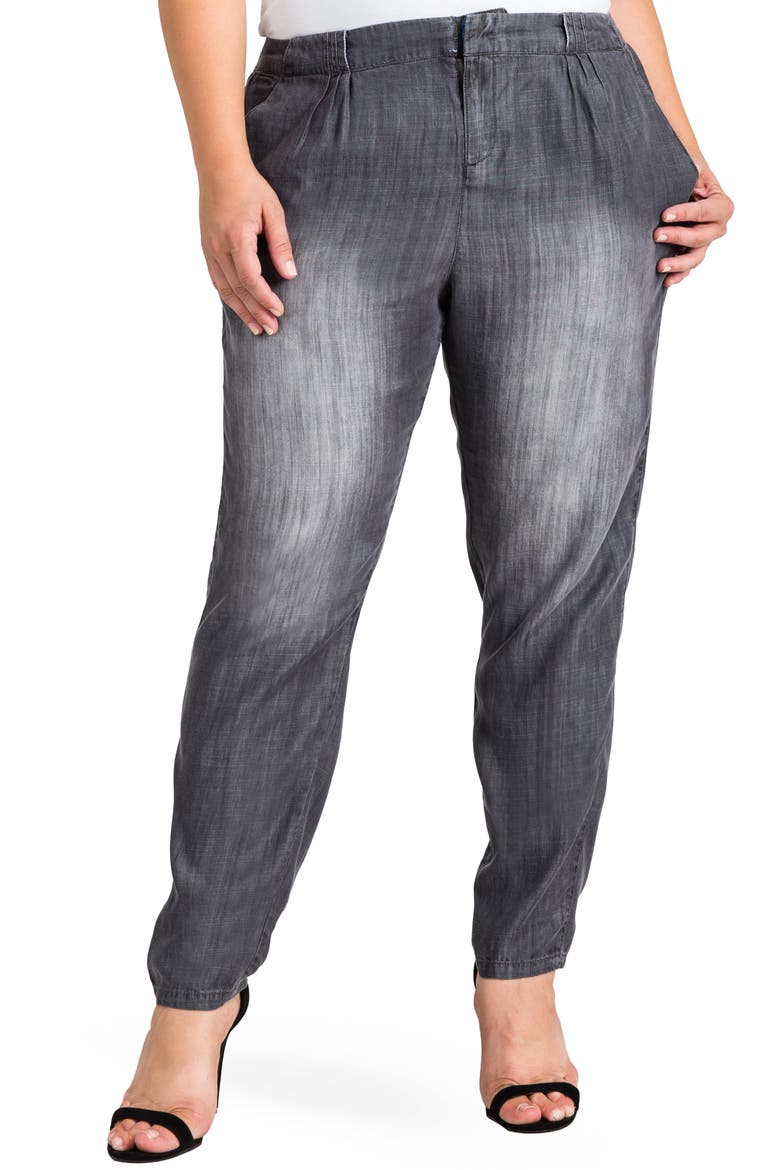Louise High Rise Pleat Denim Crop Pants, Main, color, GREY