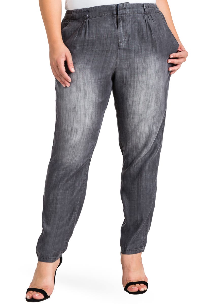 Standards & Practices Louise High Rise Pleat Denim Crop Pants, Main, color, Grey