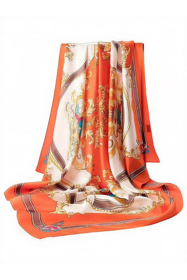 Silk Bloom Square Scarf, Main, color, Orange