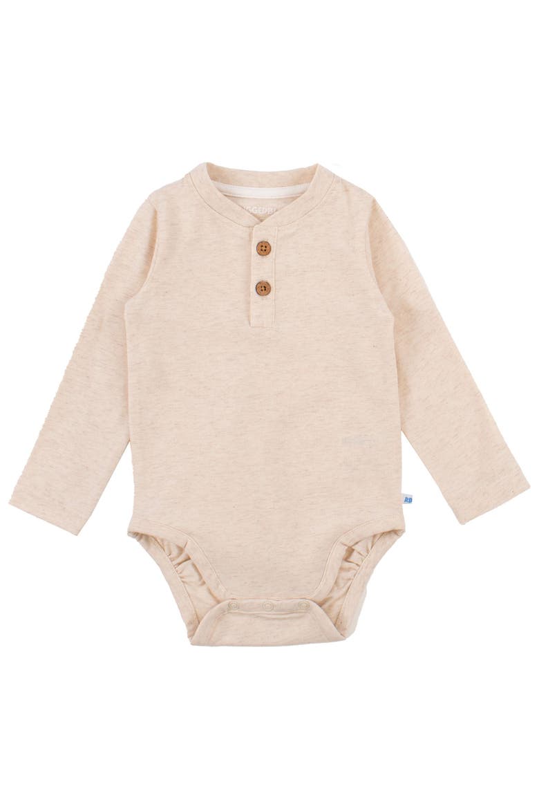 Baby Boys Knit Long Sleeve 2-Button Henley Bodysuit, Main, color, Heathered Oatmeal