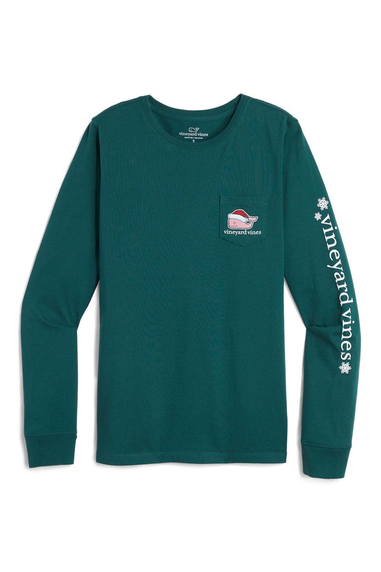 Santa Whale Long Sleeve Cotton Graphic T-Shirt, Main, color, CHARLESTON GREEN