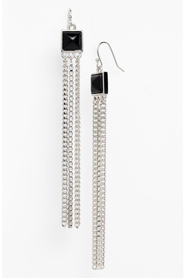 'Clearview' Stone Fringe Earrings, Main, color, BLACK/ SILVER