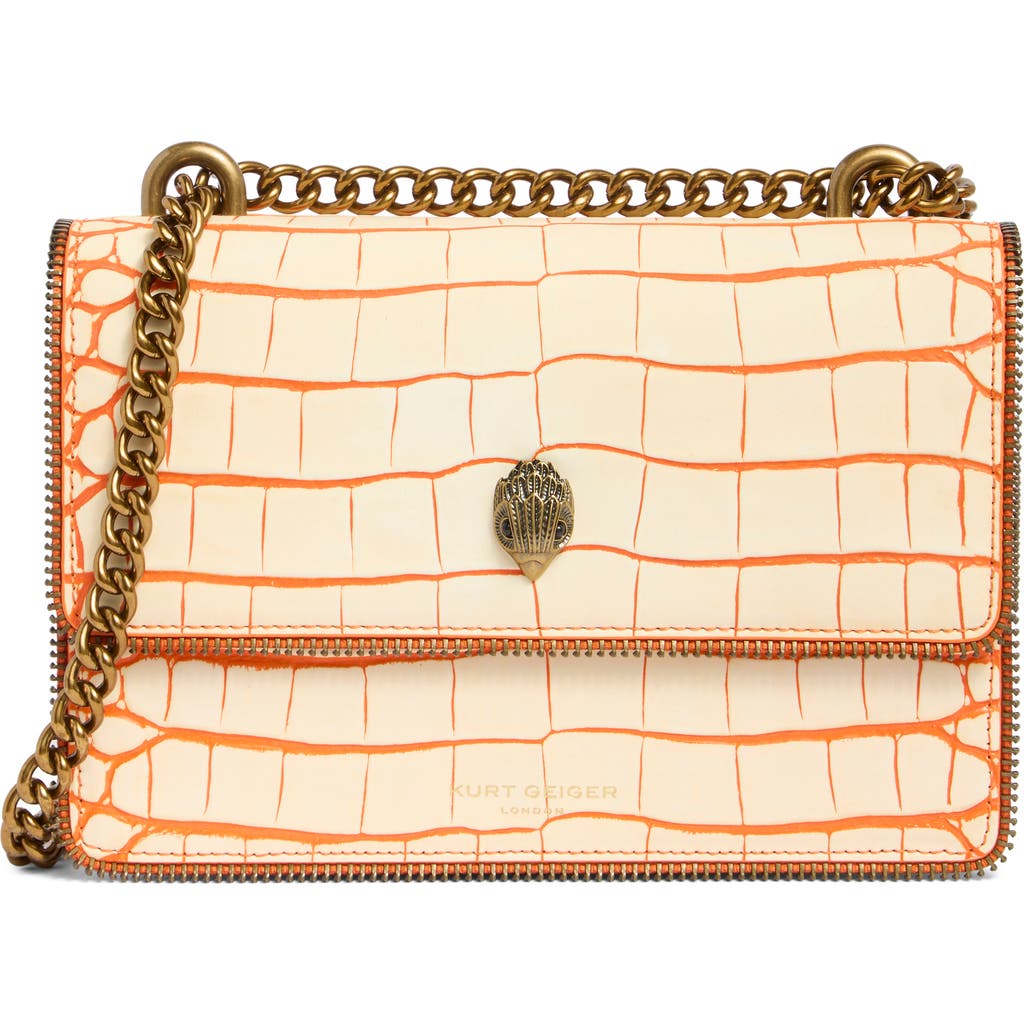 Kurt Geiger London Small Shoreditch Croc Embossed Leather Convertible Crossbody Bag In Open White