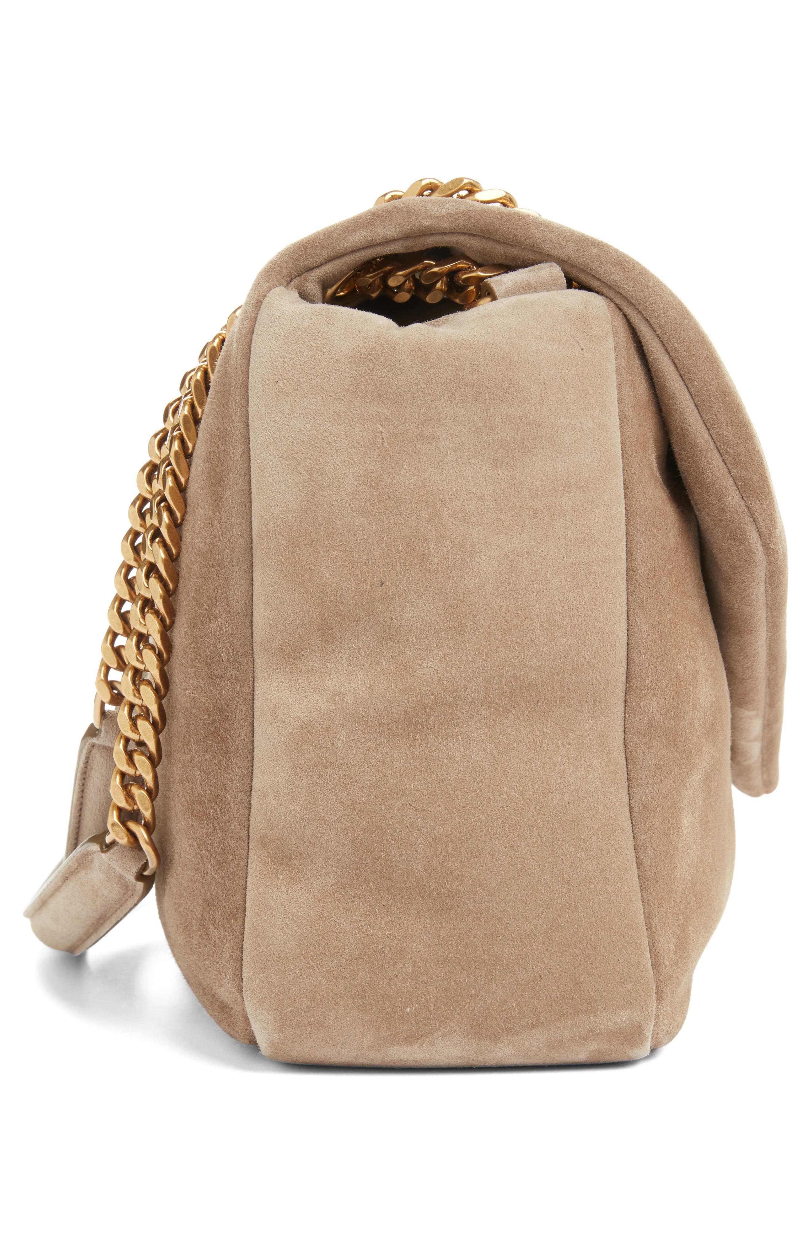Saint Laurent Large Calypso Suede Shoulder Bag, Alternate, color, Dry Grain